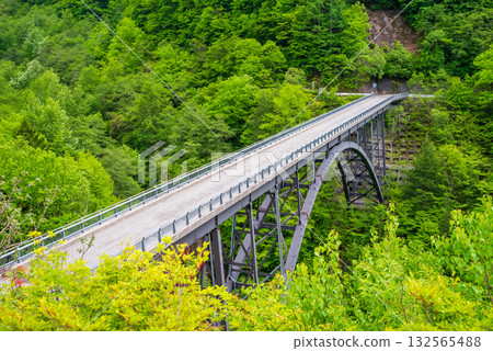 Fresh greenery on the Northern Alps Bridge (Okuhida Onsenkyo, Takayama City, Gifu Prefecture) 132565488