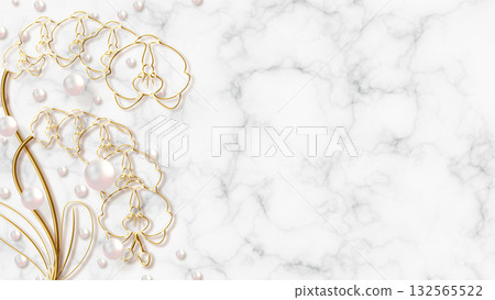 珍珠、金花和大理石背景 132565522