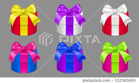 Round gift boxes set on transparent background Round gift boxes set on transparent background 132565693