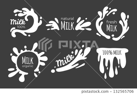 Milk splash label vector set with drop shapes Milk splash label vector set with drop shapes 132565706