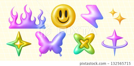 3d y2k object collection with glossy gradient 3d y2k object collection with glossy gradient 132565715
