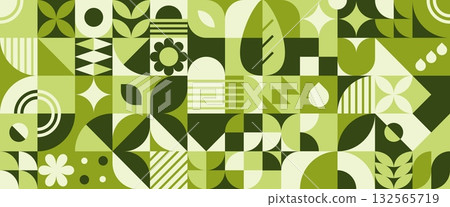 Bauhaus geometric grid with plant shapes Bauhaus geometric grid with plant shapes 132565719