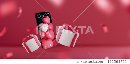 Romantic phone mockup with valentine hearts Romantic phone mockup with valentine hearts 132565721