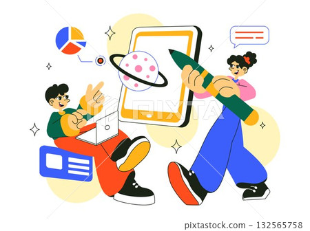 Augmented Reality Education Vector Illustration Featuring AR Modern Technology with Virtual Interface, Interactive Learning, and Digital Innovation Augmented Reality Education Vector Illustration Featuring AR Modern Technology with Virtual Interface, Interactive Learning, and Digital Innovation 132565758