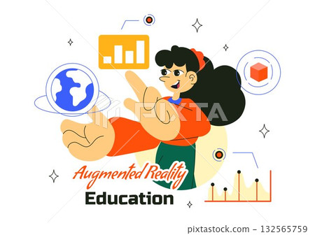 Augmented Reality Education Vector Illustration Featuring AR Modern Technology with Virtual Interface, Interactive Learning, and Digital Innovation 132565759