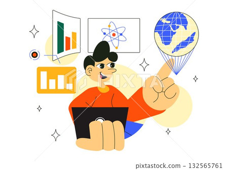 Augmented Reality Education Vector Illustration Featuring AR Modern Technology with Virtual Interface, Interactive Learning, and Digital Innovation 132565761