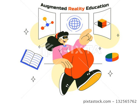 Augmented Reality Education Vector Illustration Featuring AR Modern Technology with Virtual Interface, Interactive Learning, and Digital Innovation Augmented Reality Education Vector Illustration Featuring AR Modern Technology with Virtual Interface, Interactive Learning, and Digital Innovation 132565762