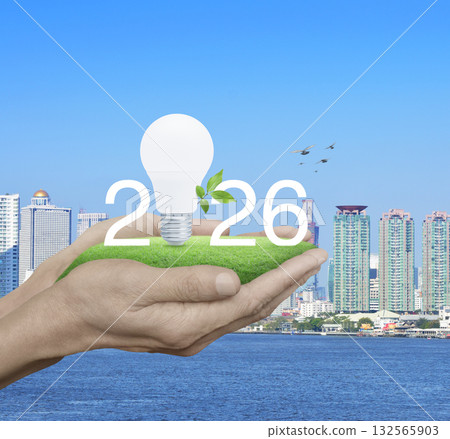 Happy new year 2026 green ecology and saving energy concept Happy new year 2026 green ecology and saving energy concept 132565903
