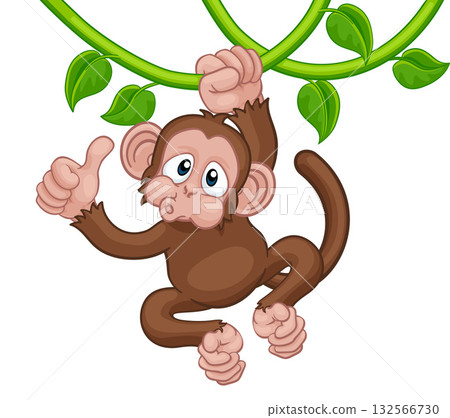 Monkey Singing On Jungle Vines Thumbs Up Cartoon 132566730