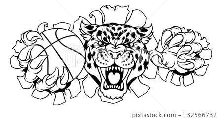 Jaguar Leopard Cheetah Panther Basketball Mascot 132566732
