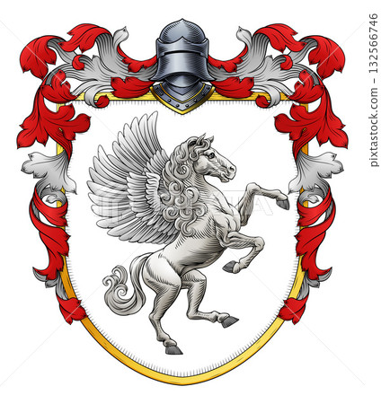 Coat of Arms Crest Pegasus Family Heraldic Shield 132566746