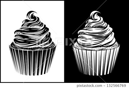Vintage Woodcut Frosting Cupcake Cake Illustration Vintage Woodcut Frosting Cupcake Cake Illustration 132566769