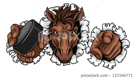 Horse Mustang Stallion Ice Hockey Sports Mascot 132566771
