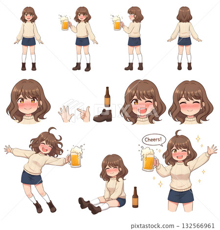 Set of Drunk women character. illustration design 132566961