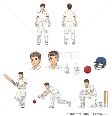 Set of cricket character. illustration design 132567082