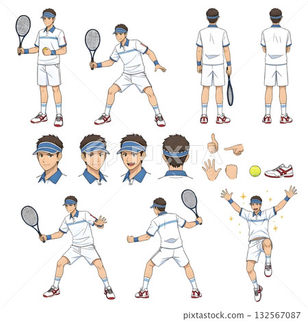 Set of tennis player character. illustration design. Set of tennis player character. illustration design. 132567087