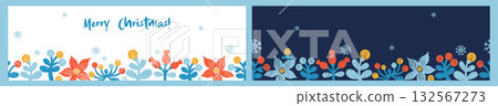 Christmas Floral Seamless borders. Crayon Winter background with Flower, berries and snowflakes on white and blue. New Year horizontal poster. Textured Primitive Hand-drawn. Vector illustration Not AI Christmas Floral Seamless borders. Crayon Winter background with Flower, berries and snowflakes on white and blue. New Year horizontal poster. Textured Primitive Hand-drawn. Vector illustration Not AI 132567273