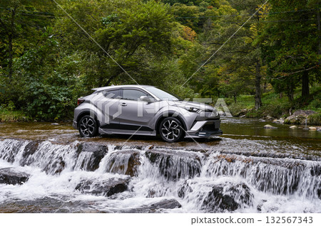 A washout and a car in Takayama City, Gifu Prefecture 132567343