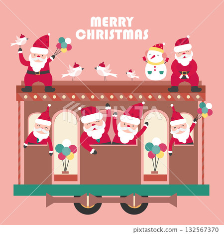 Merry Christmas and Happy New Year Vector of holiday card with cute santa claus,Drawing for poster or pattern.Vector illustrations. 132567370