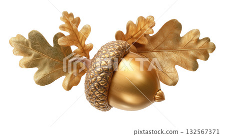 Golden acorn with vibrant leaves, created with AI, PNG Golden acorn with vibrant leaves, created with AI, PNG 132567371