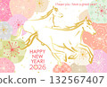 Japanese New Year's vector illustration 2026 Various Japanese patterns of plum blossoms and horses 132567407