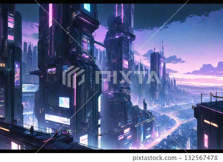 Cyberpunk-style landscape 132567478