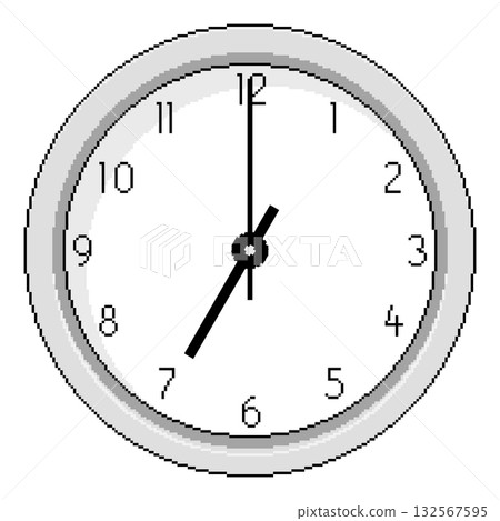 Pixel Art Clock at Seven O'Clock - Vector Illustration 132567595