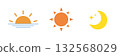 代表早晨、中午和夜晚的簡單圖示（日出、太陽、月亮） 132568029