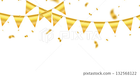 Golden party flag background vector for party decoration for celebration. 132568122