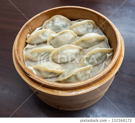 Dumplings, boiled dumplings, steamed dumplings, fresh, handmade. 蒸し饺子 (mushigyoza) Dumplings, boiled dumplings, steamed dumplings, fresh, handmade. 蒸し饺子 (mushigyoza) 132568172