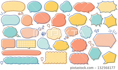 Pop speech bubble illustration set (colorful, hand-drawn style) Pop speech bubble illustration set (colorful, hand-drawn style) 132568177