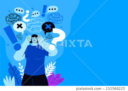 Background illustration of anxiety with speech bubbles and thought clouds in hand-drawn flat style 132568225
