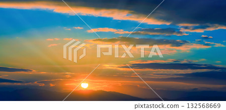 Mountain range and morning sun Mountain range and morning sun 132568669