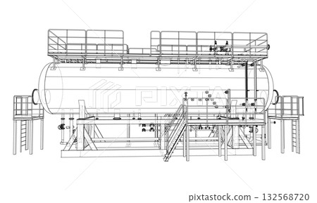 Industrial Tank Blueprint with Platforms. Vector Industrial Tank Blueprint with Platforms. Vector 132568720