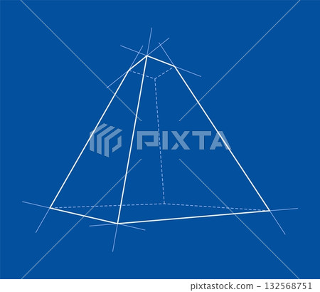 Geometric Pyramid Blueprint on Blue. Vector 132568751