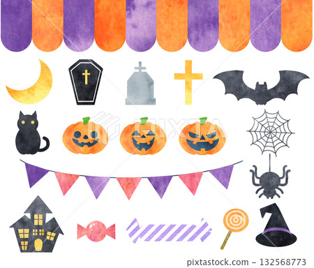 Watercolor Halloween illustration set Watercolor Halloween illustration set 132568773