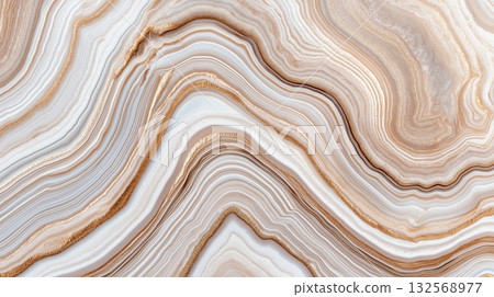Elegant waves of beige and white marble texture with subtle gold veining 132568977