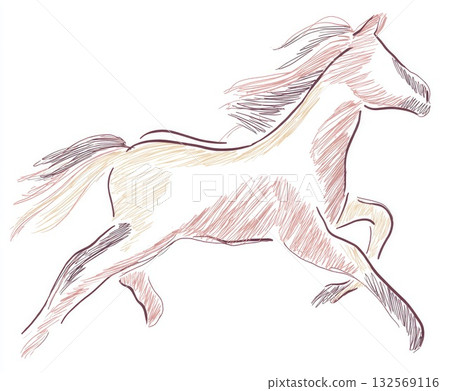 Running horse sketch illustration with dynamic lines and flowing mane in motion Running horse sketch illustration with dynamic lines and flowing mane in motion 132569116