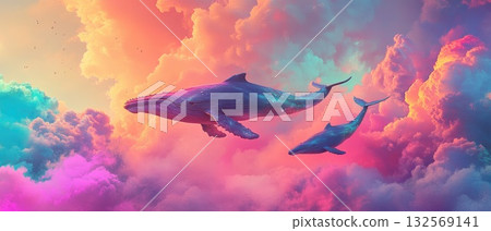 Whale in the sky with color clouds Whale in the sky with color clouds 132569141