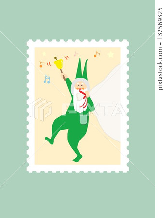 聖誕老人郵票郵件綠色插圖向量圖 132569325
