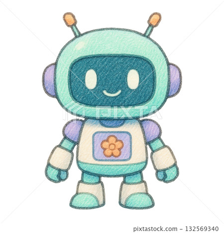 Blue robot illustration (colored pencil style) 132569340