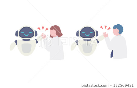 A person high-fiving an AI robot 132569451