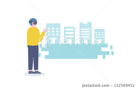 配戴AR眼鏡的人與城市模型的擴增實境影像 132569452