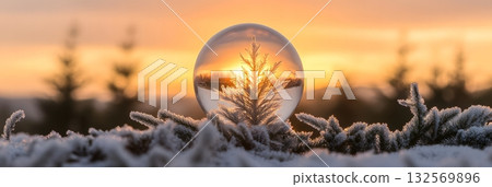 Winter Sunset Crystal Ball Nature Scene Frosty Tree Golden Hour Photography Image ice fir art snow Winter Sunset Crystal Ball Nature Scene Frosty Tree Golden Hour Photography Image ice fir art snow 132569896