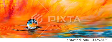 Abstract Water Drop Reflection Vibrant Orange Blue Artistic Macro Photography life wave image still Abstract Water Drop Reflection Vibrant Orange Blue Artistic Macro Photography life wave image still 132570060