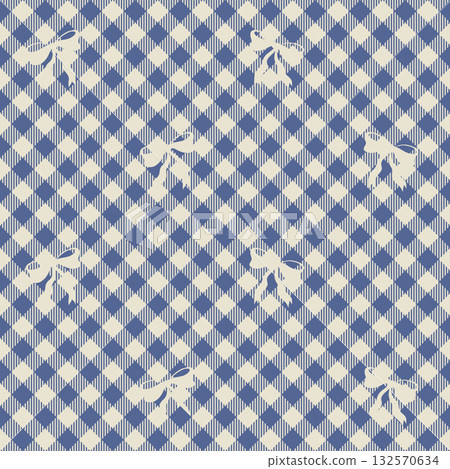 Cream Blue Plaid With Ribbon Motif Cream Blue Plaid With Ribbon Motif 132570634