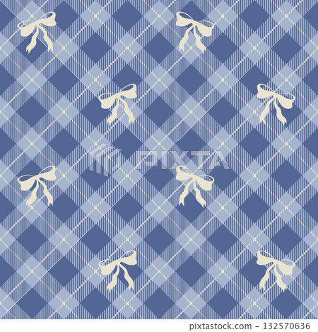 Blue Plaid With White Ribbon Bows Blue Plaid With White Ribbon Bows 132570636
