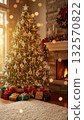 christmas, tree, holiday, winter, festive, cozy, fireplace, home, interior, living, room, gifts, presents, ornaments, glass, lights, bokeh, warmth, celebration, family, tradition, wreath, garland, dec 132570822