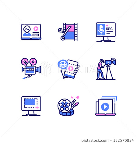 Video creation - line design style icons set Video creation - line design style icons set 132570854