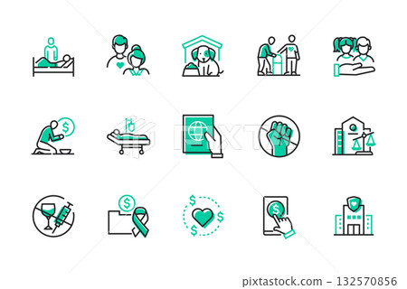 Charitable foundations - set of line design style icons Charitable foundations - set of line design style icons 132570856